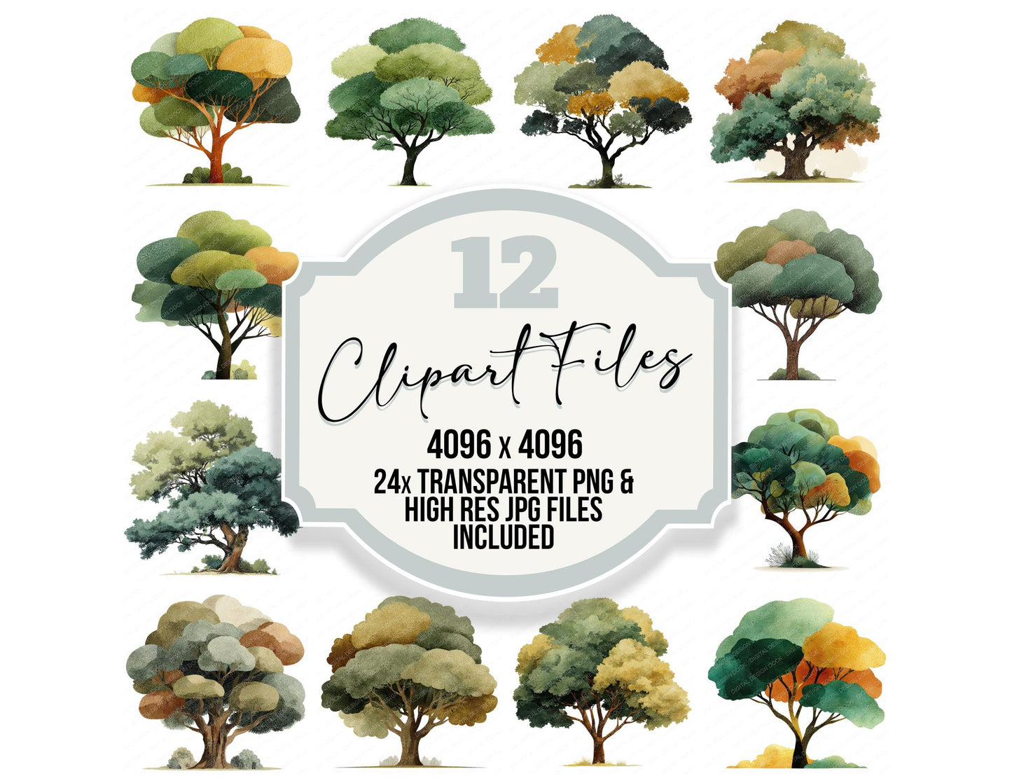 Minimal Oak Tree Clipart Set (DDD008283)