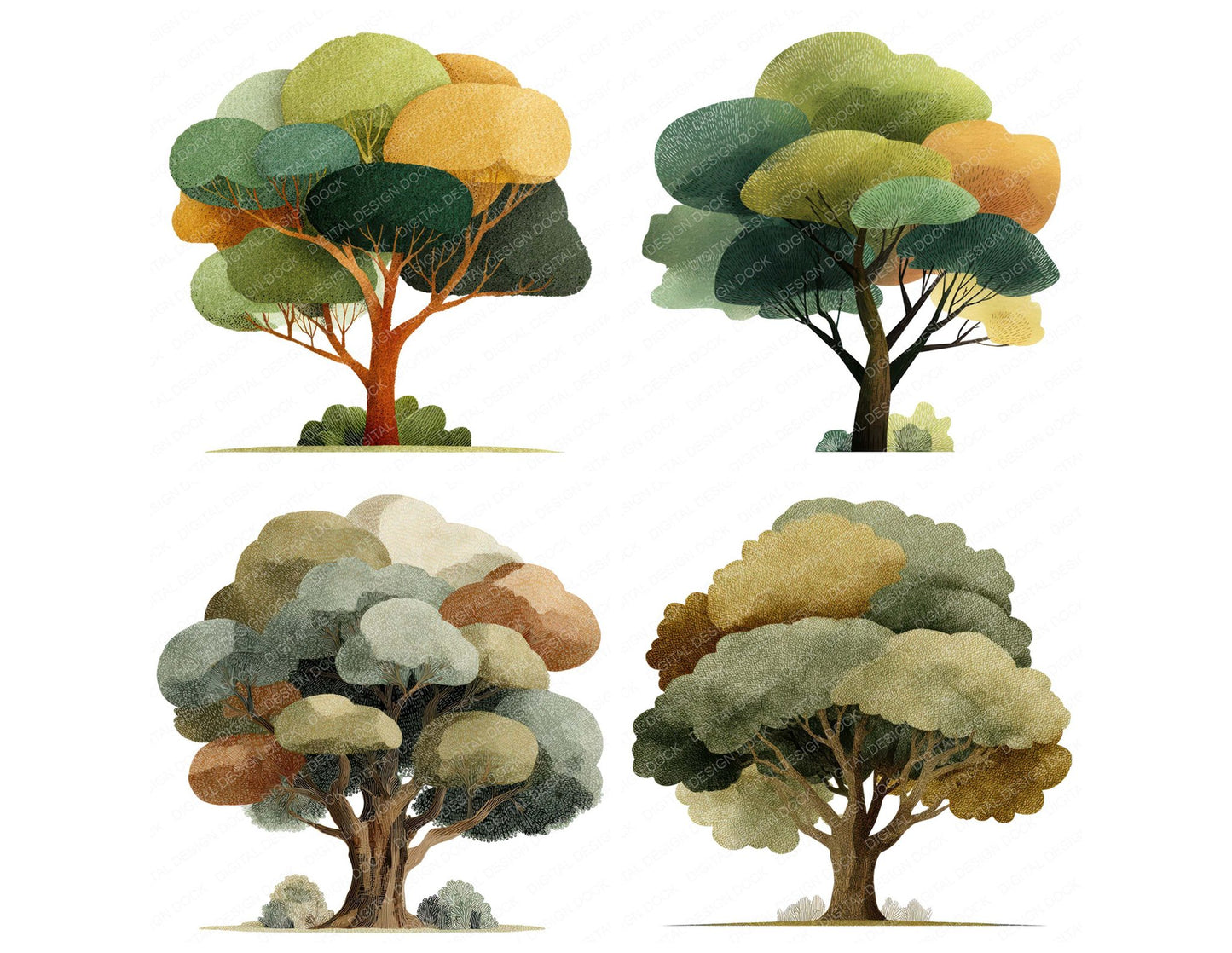 Minimal Oak Tree Clipart Set (DDD008283)