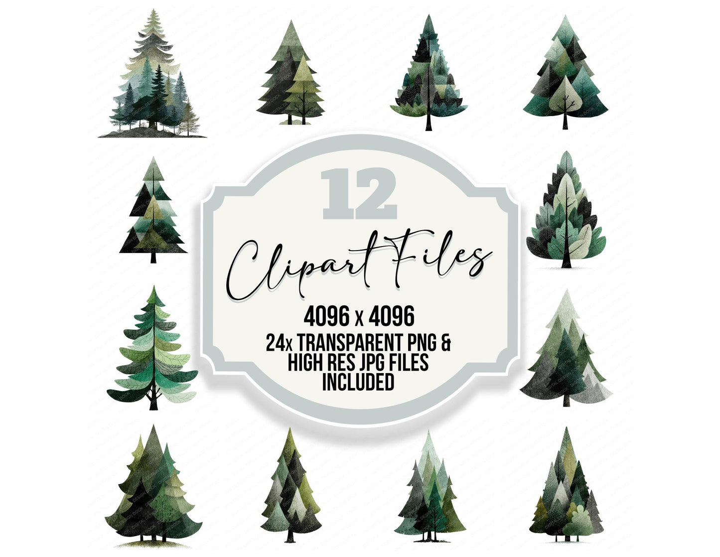 Minimal Pine Tree Clipart Set (DDD008285)
