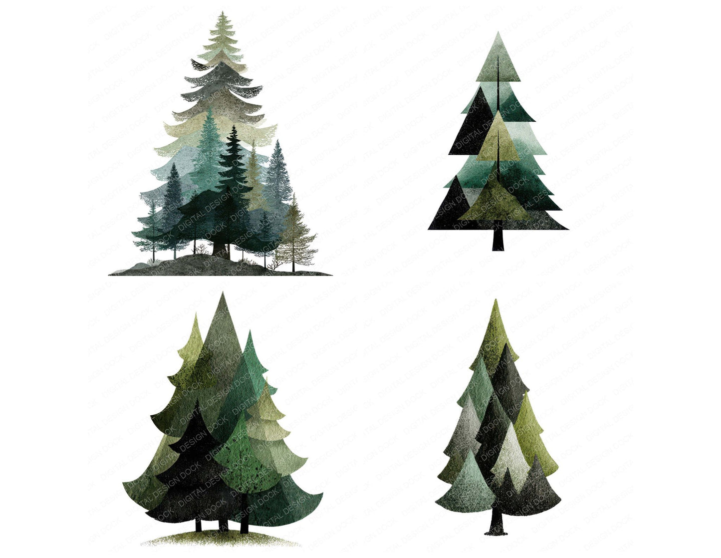 Minimal Pine Tree Clipart Set (DDD008285)