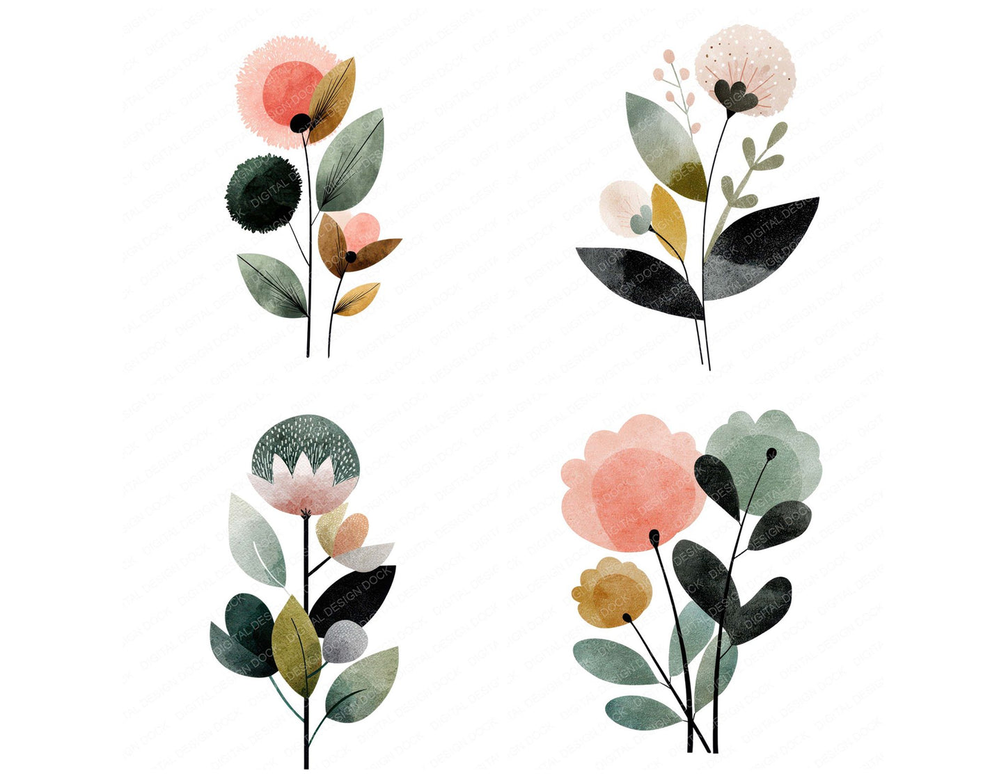 Minimal Wildflower Stem Clipart Set (DDD008287)