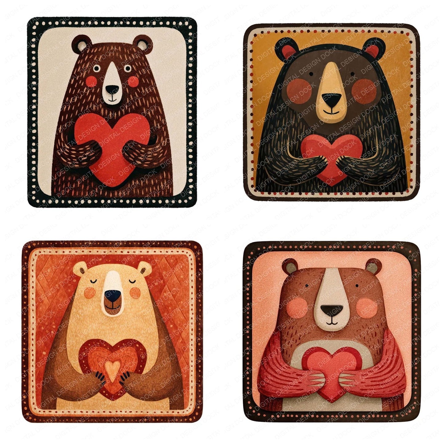 Bear Heart Square Badge Clipart Set (DDD008288)