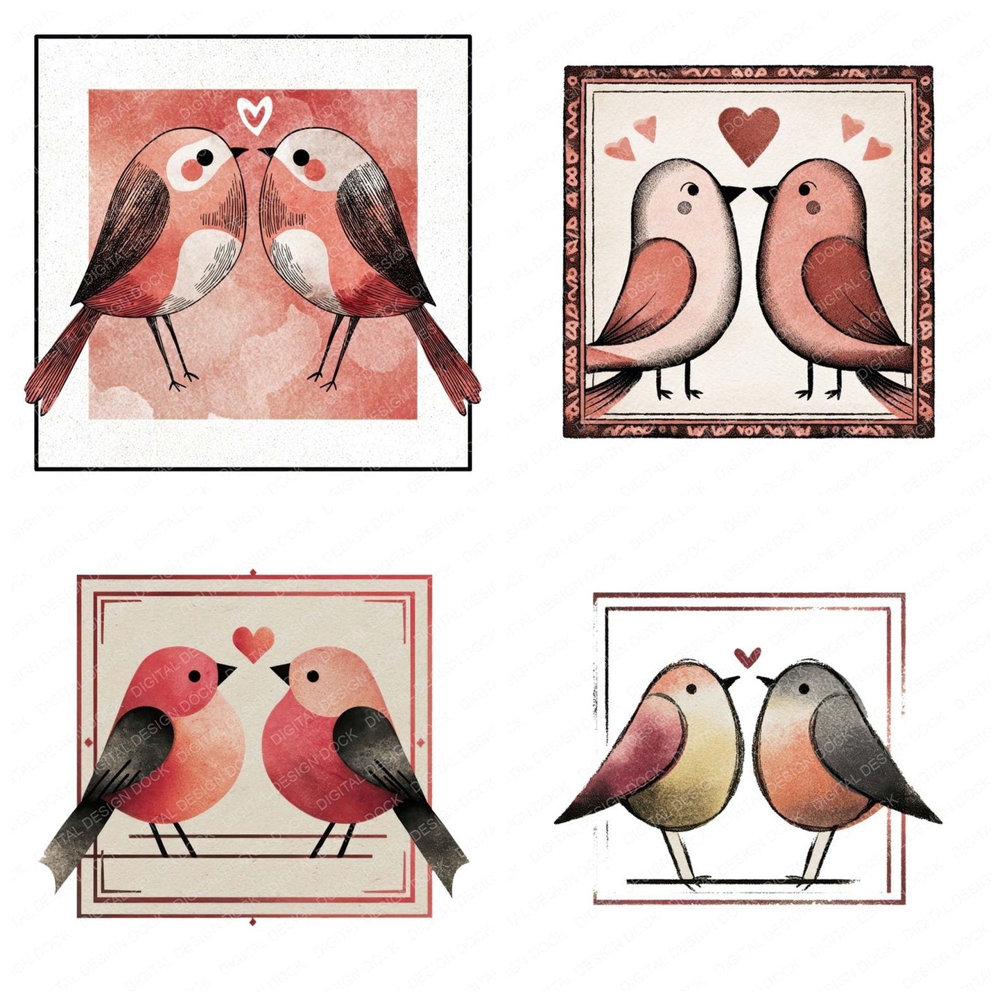 Birds Love Square Badge Clipart Set (DDD008289)