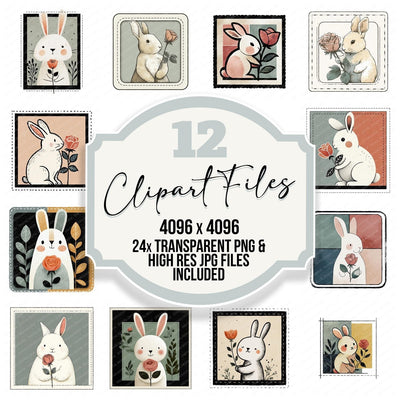 Bunny Rose Square Badge clipart set cover showing the designs and file details