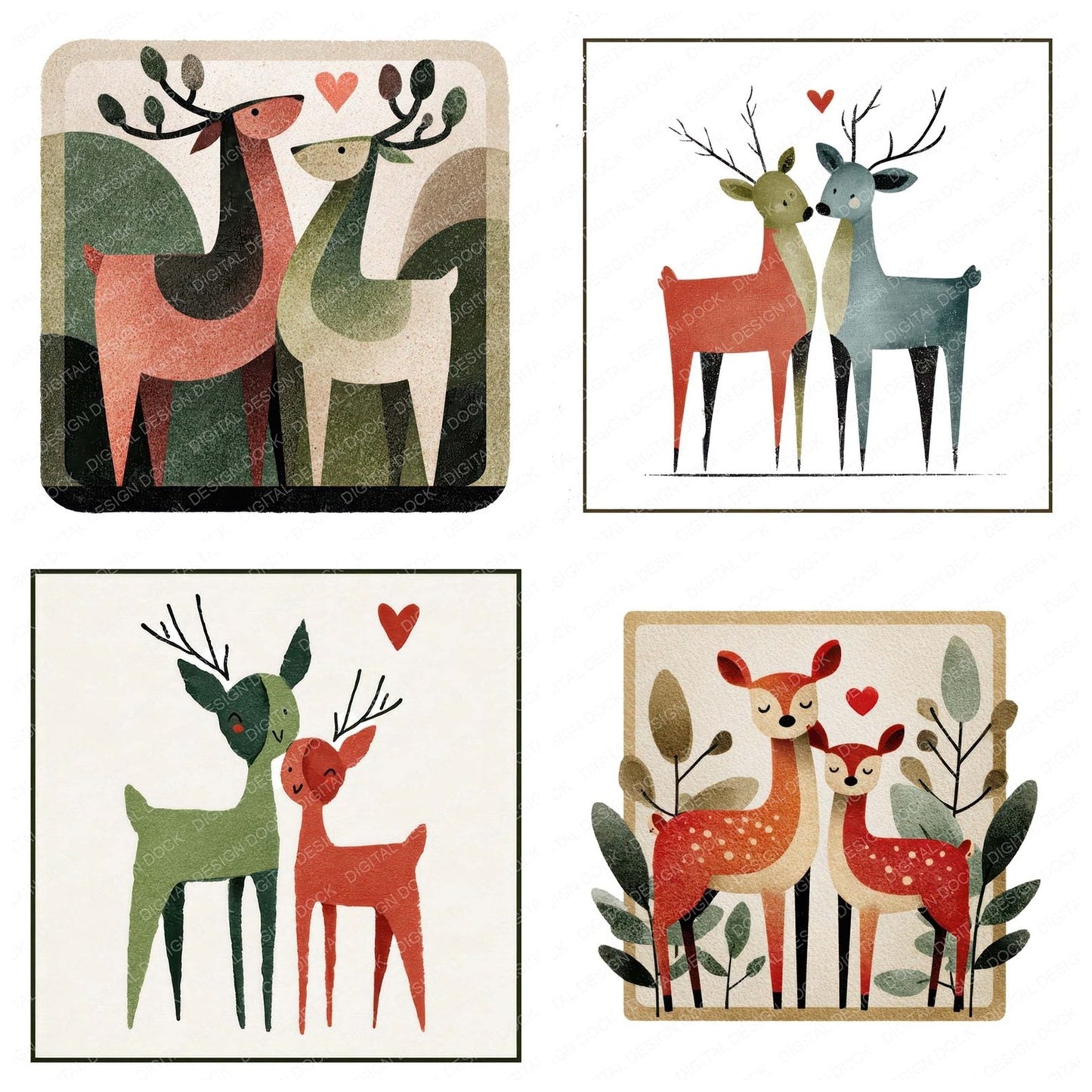 Deer Love Square Badge Clipart Set (DDD008291)