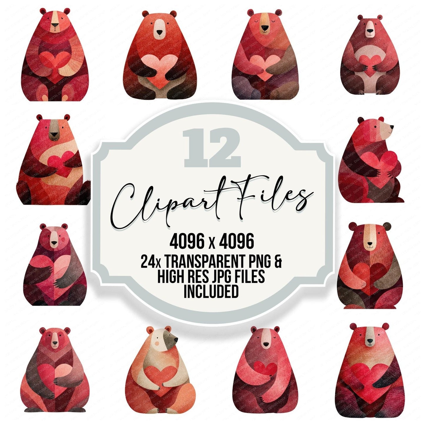 Minimal Bear Heart Clipart Set (DDD008294)