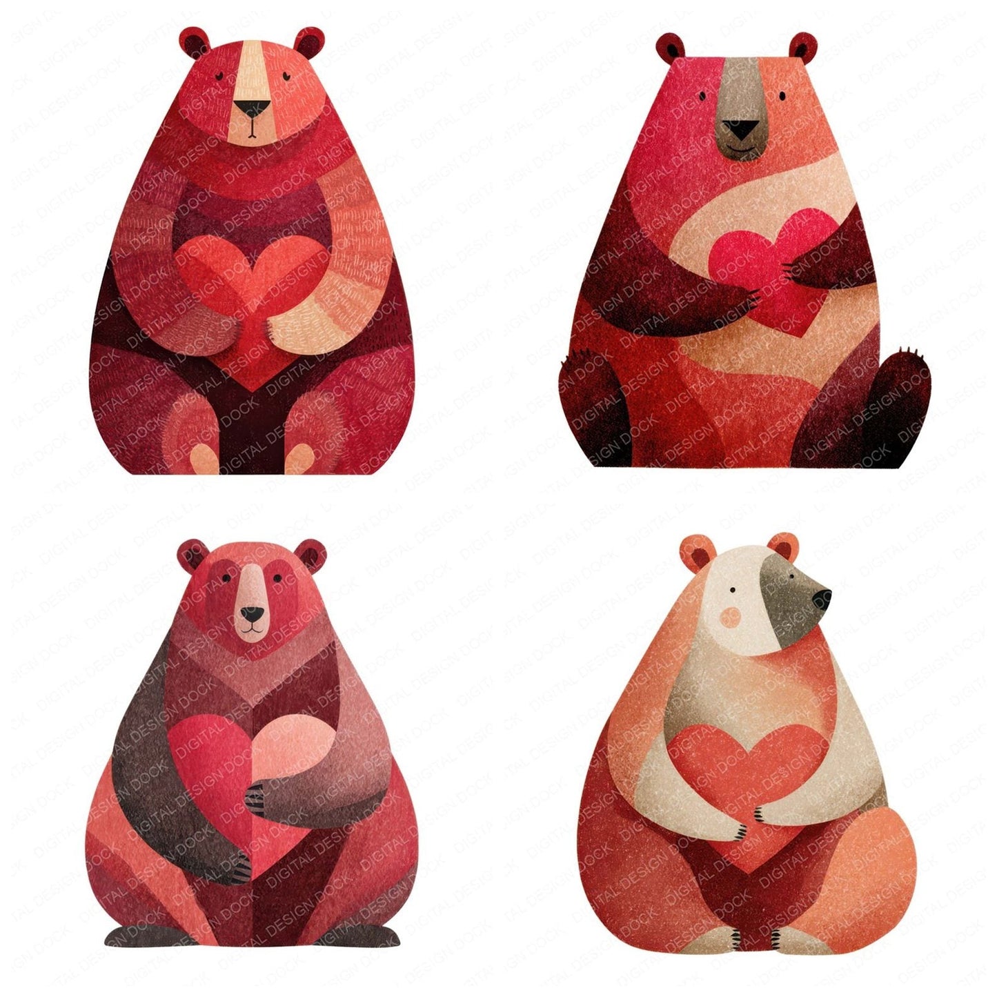 Minimal Bear Heart Clipart Set (DDD008294)