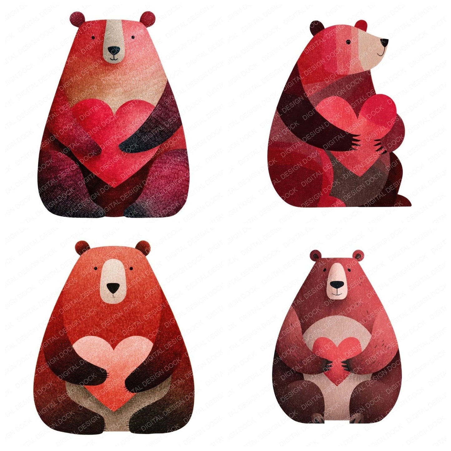 Minimal Bear Heart Clipart Set (DDD008294)