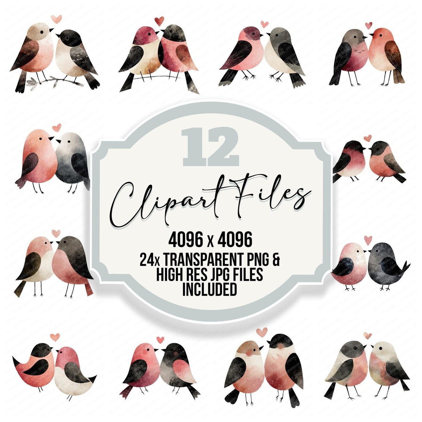 Minimal Birds Love Clipart Set (DDD008295)