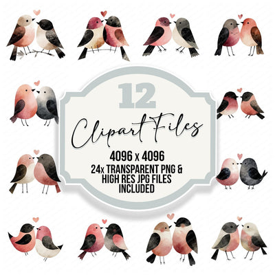 Minimal Birds Love Clipart Set (DDD008295)