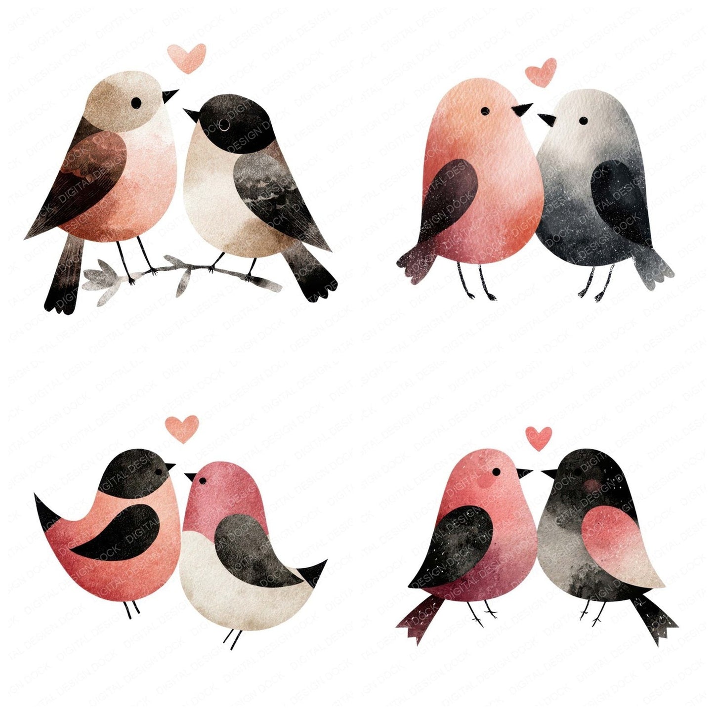 Minimal Birds Love Clipart Set (DDD008295)