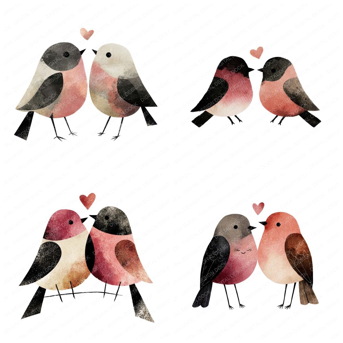 Minimal Birds Love Clipart Set (DDD008295)