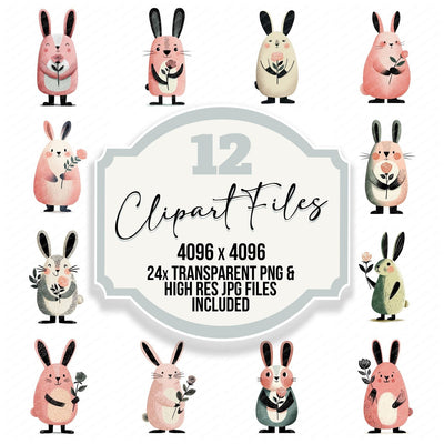 Minimal Bunny Rose Clipart Set (DDD008296)