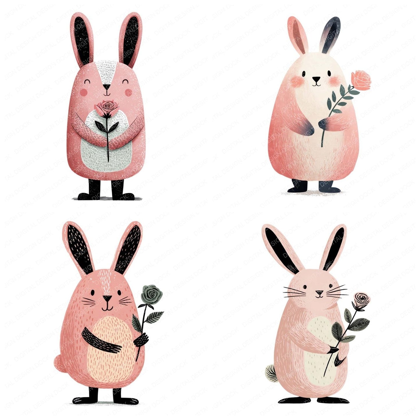 Minimal Bunny Rose Clipart Set (DDD008296)