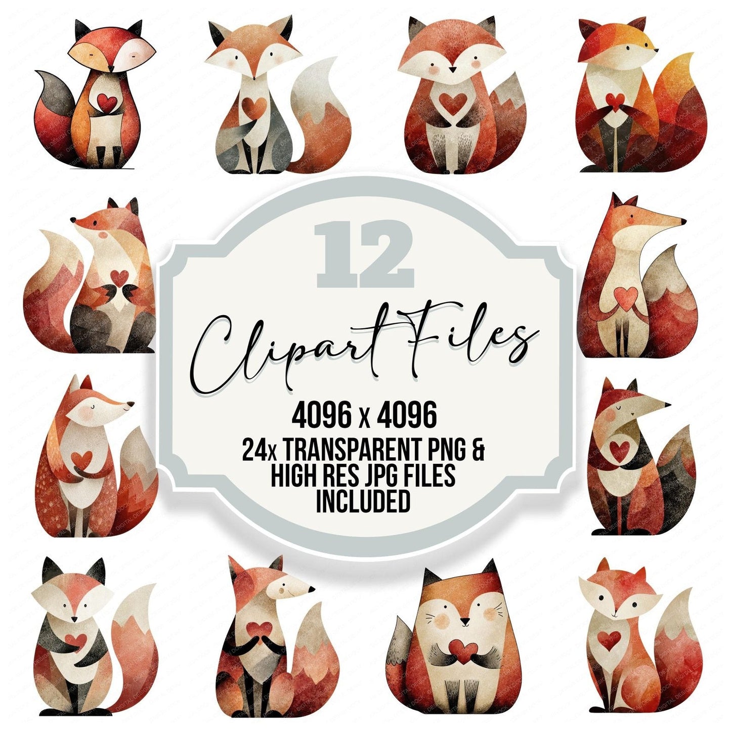 Minimal Fox Love Clipart Set (DDD008297)