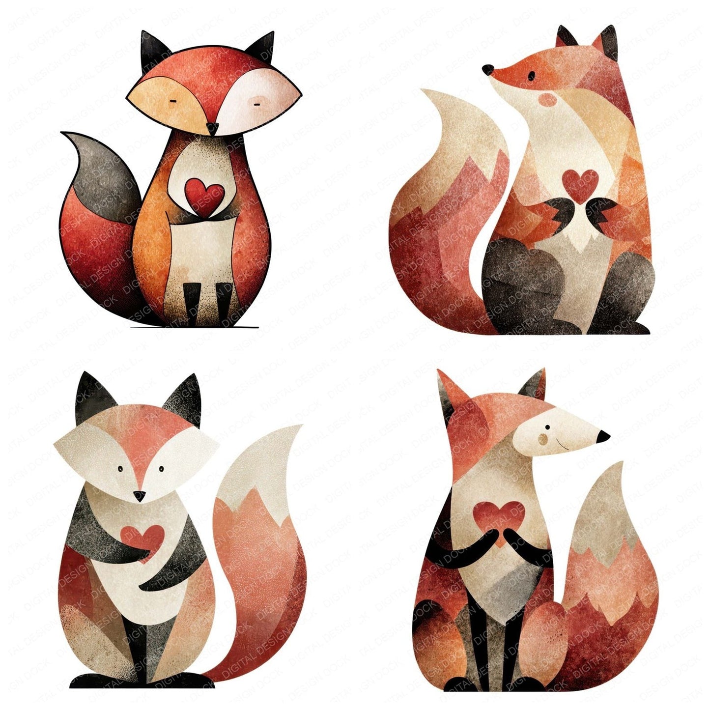 Minimal Fox Love Clipart Set (DDD008297)