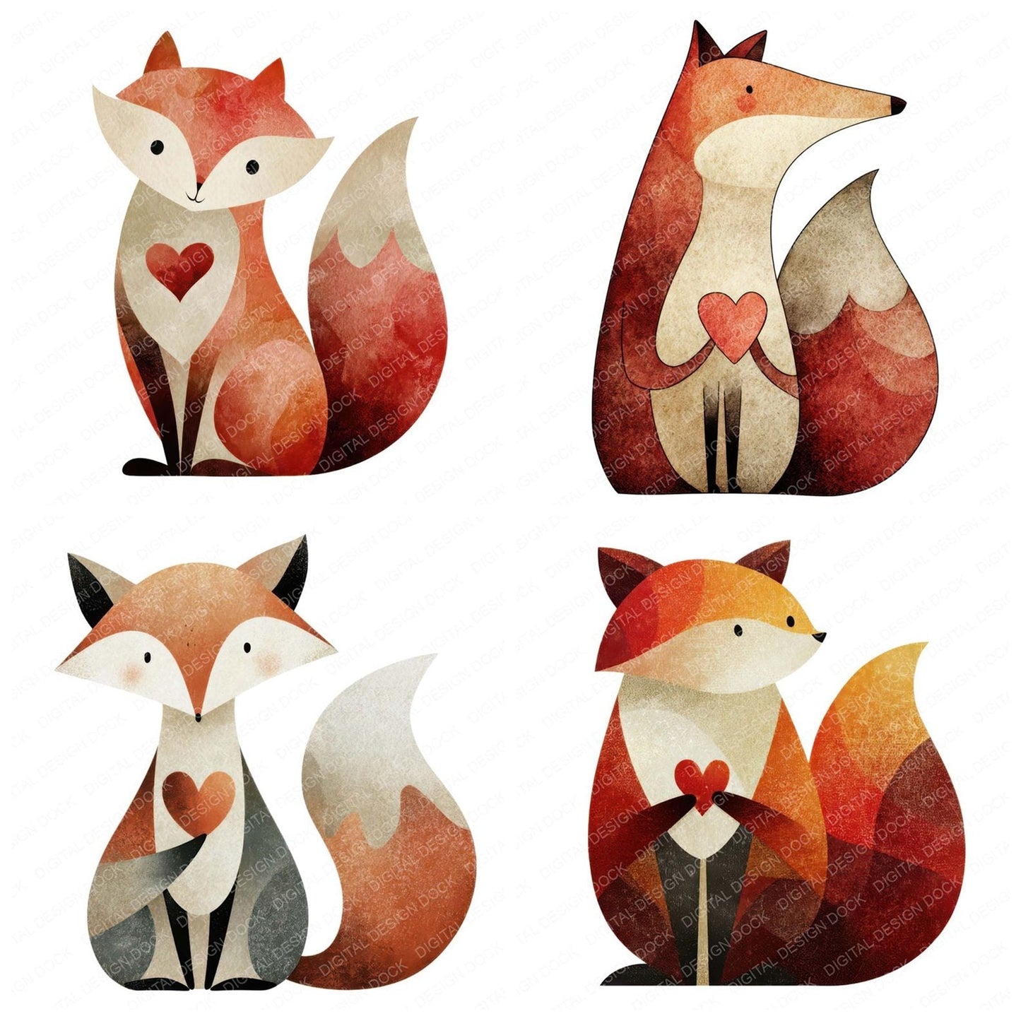 Minimal Fox Love Clipart Set (DDD008297)