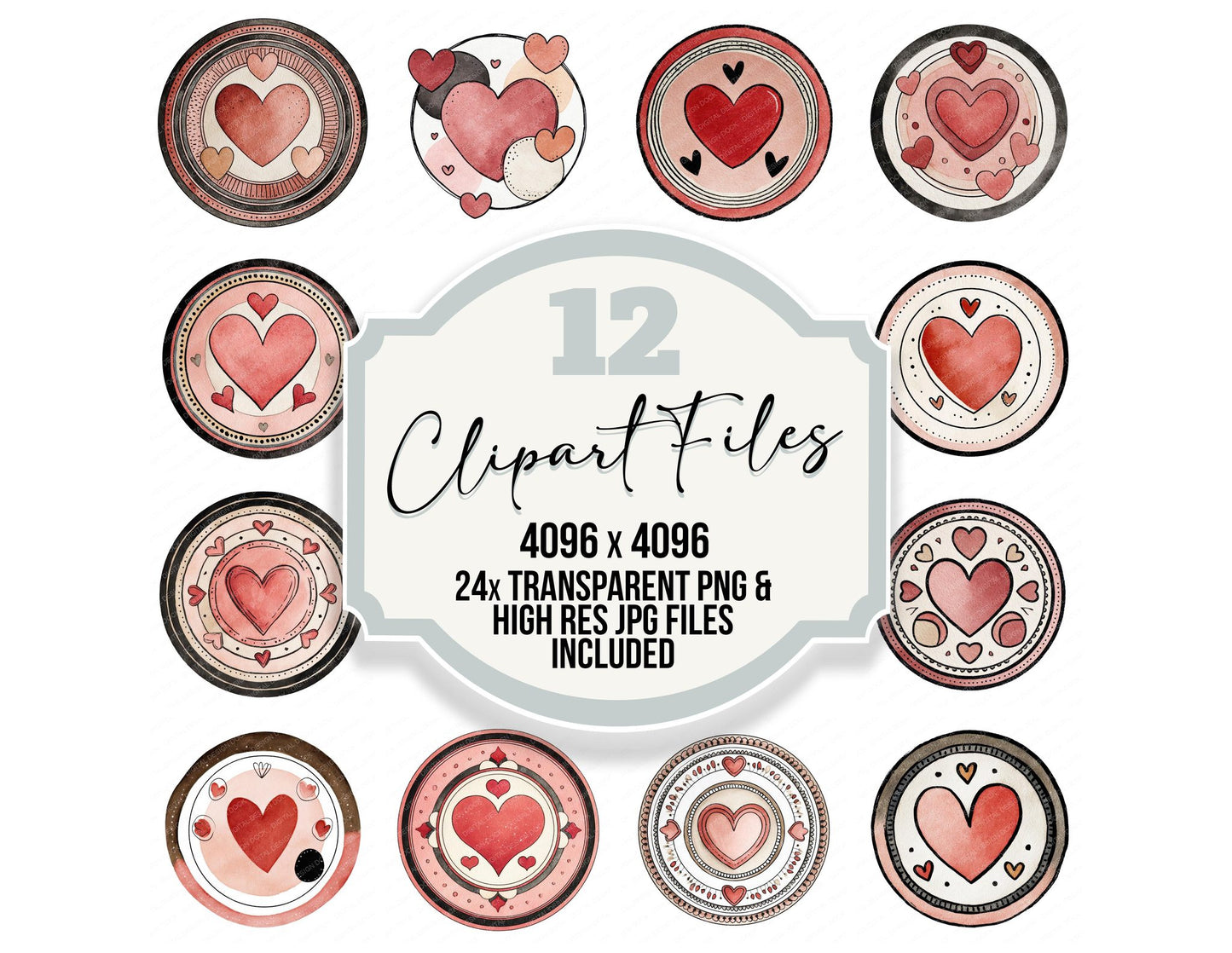 Minimal Heart Circle Emblem Clipart Set (DDD008299)