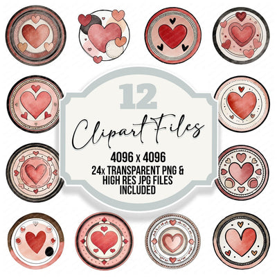 Minimal Heart Circle Emblem Clipart Set (DDD008299)