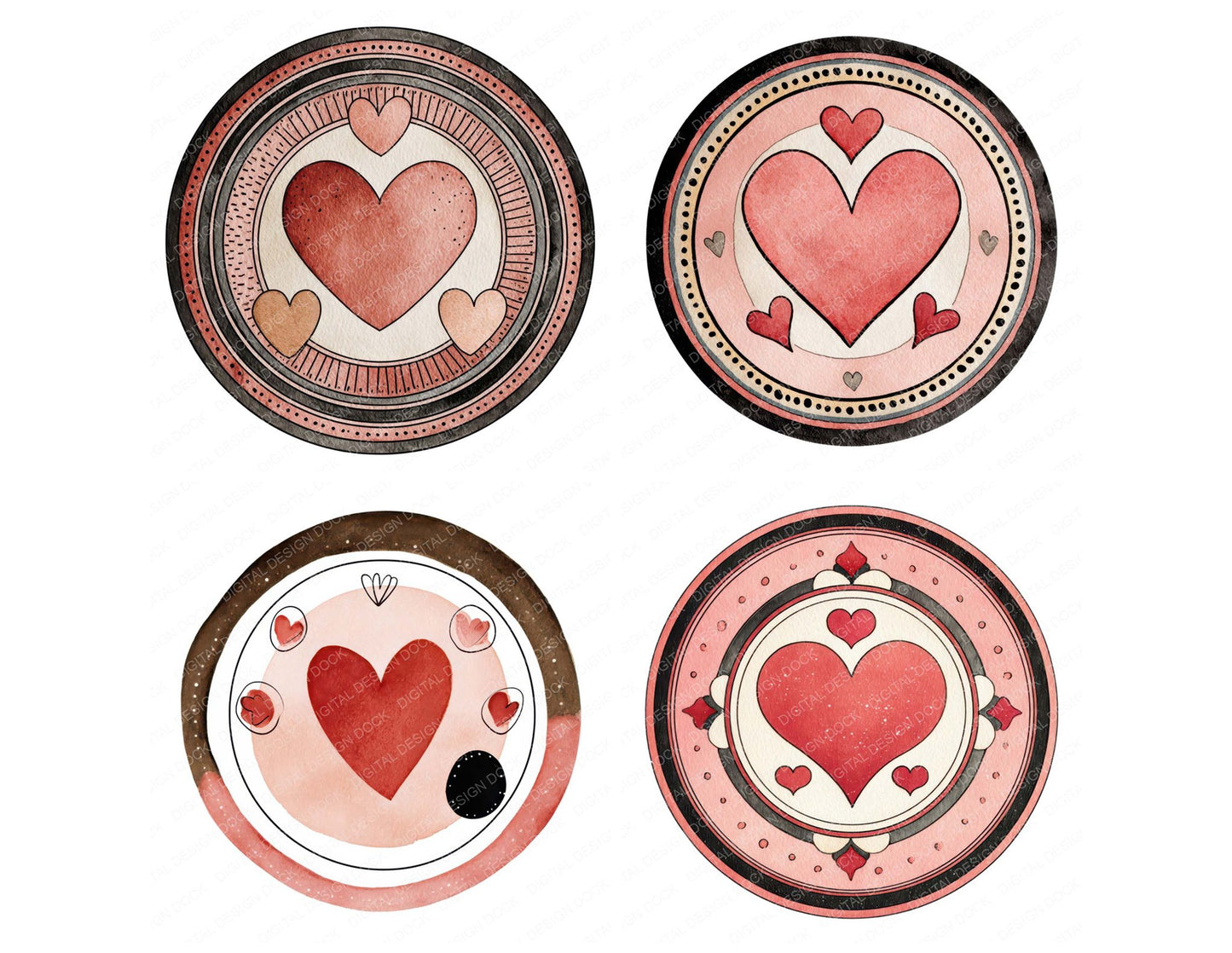 Minimal Heart Circle Emblem Clipart Set (DDD008299)