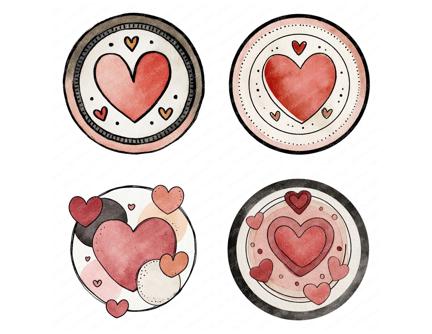 Minimal Heart Circle Emblem Clipart Set (DDD008299)