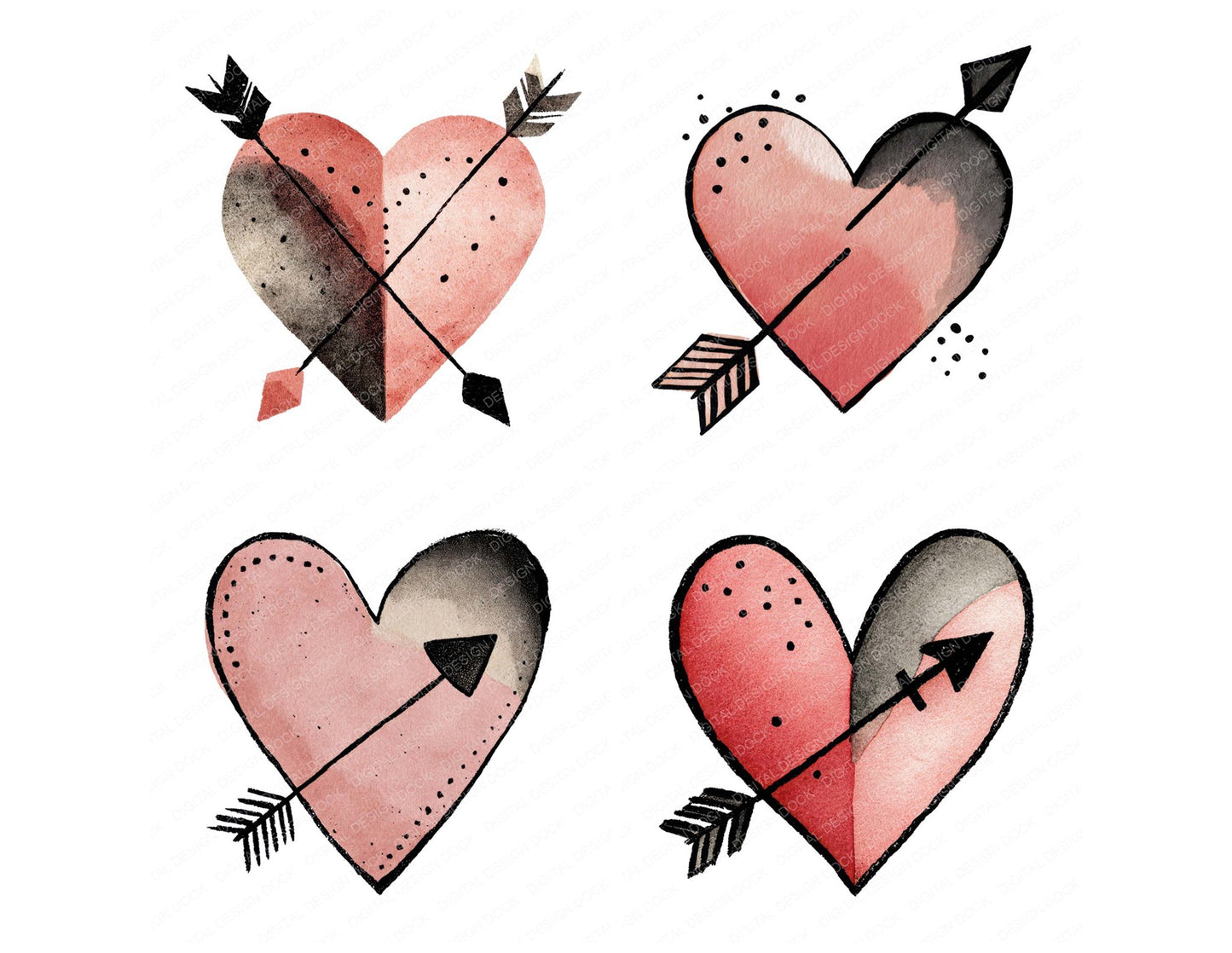 Minimal Heart With Arrow Clipart Set (DDD008300)