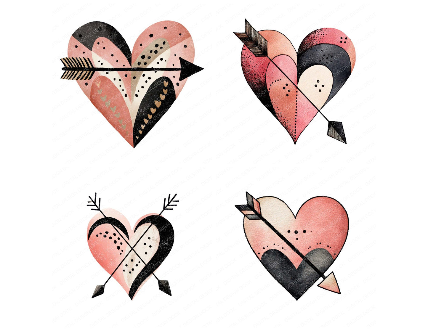 Minimal Heart With Arrow Clipart Set (DDD008300)