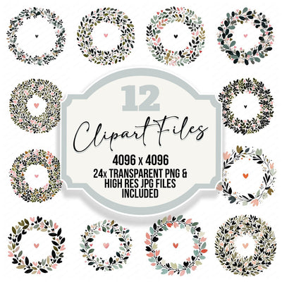 Minimal Heart Wreath Circle Clipart Set (DDD008301)