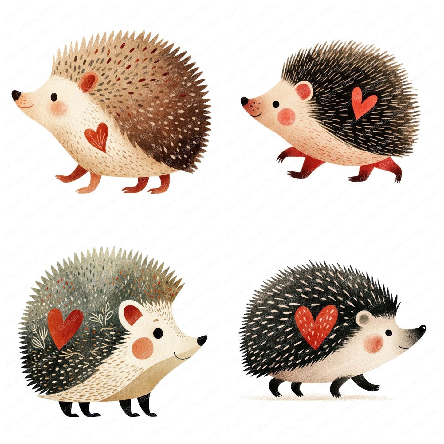 Minimal Hedgehog Love Clipart Set (DDD008302)