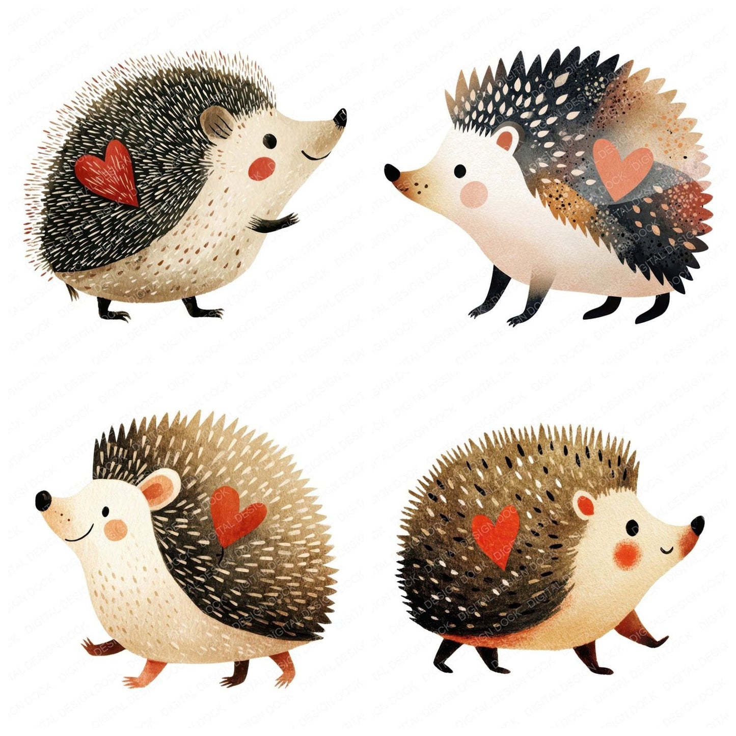 Minimal Hedgehog Love Clipart Set (DDD008302)