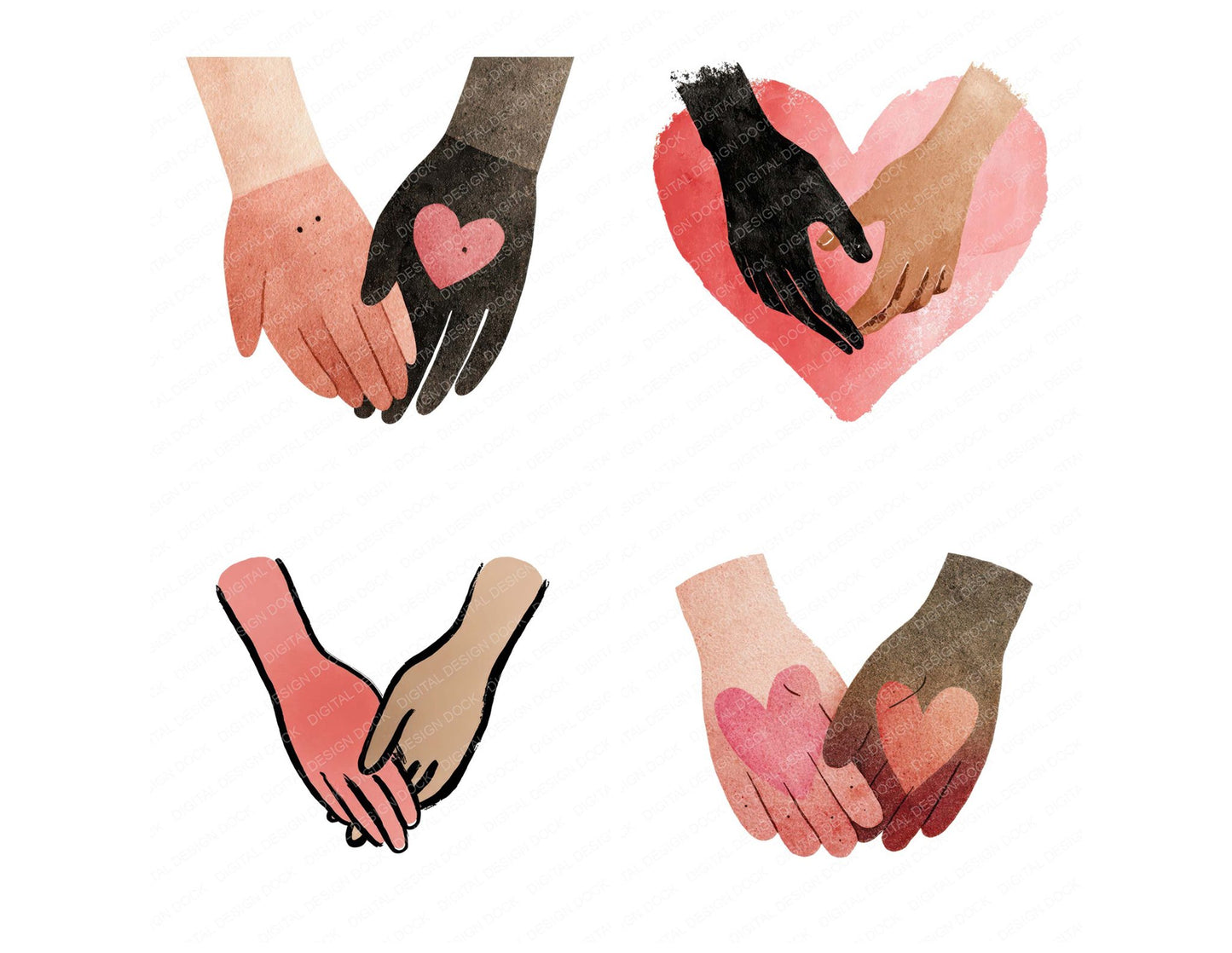 Minimal Linked Hands Love Clipart Set (DDD008304)