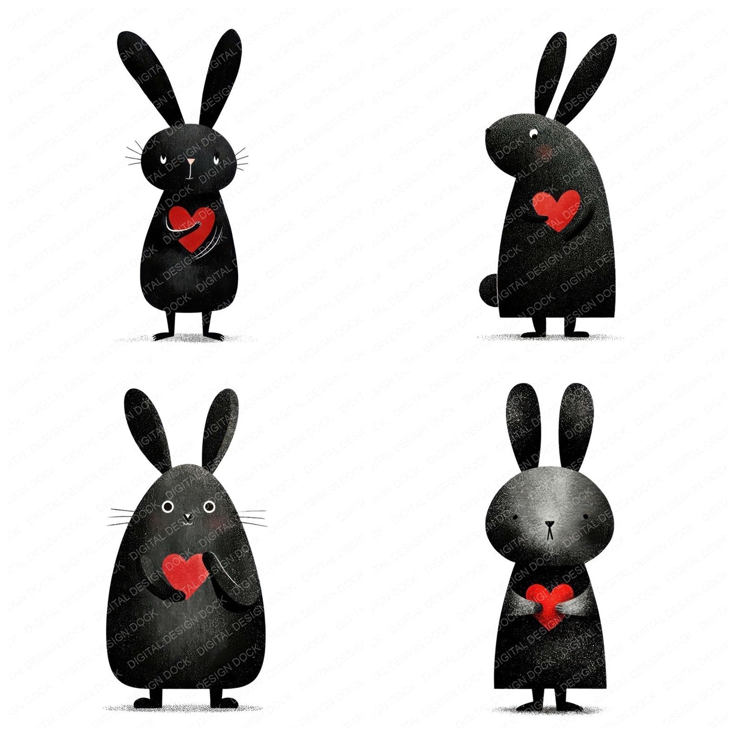 Minimal Monochrome Bunny Love Clipart Set (DDD008305)