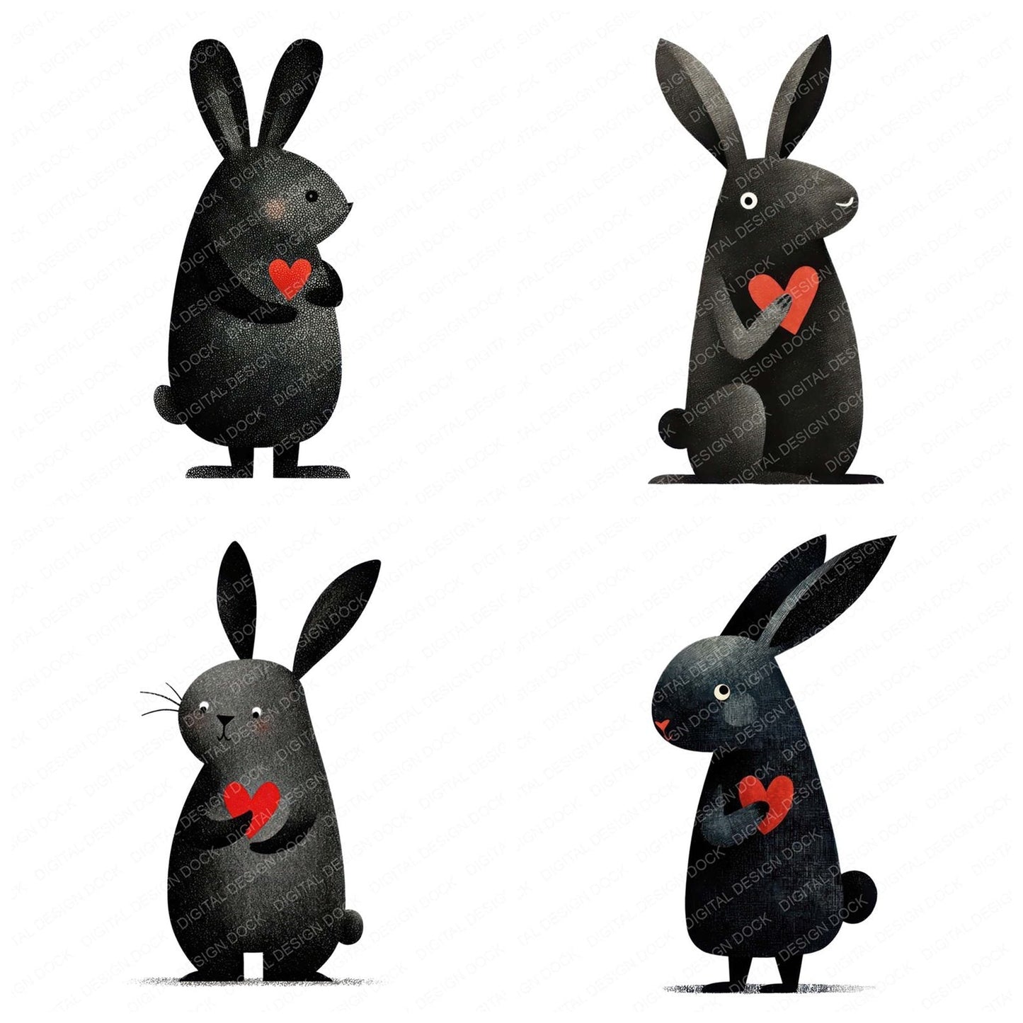 Minimal Monochrome Bunny Love Clipart Set (DDD008305)