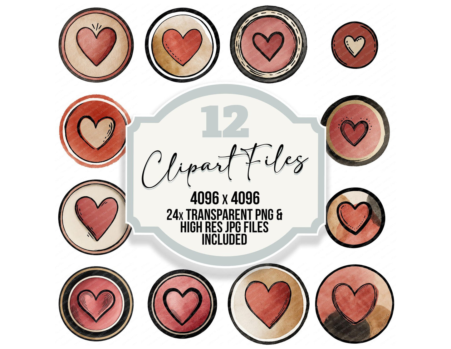 Minimal Solid Heart Circle Clipart Set (DDD008306)