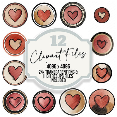 Minimal Solid Heart Circle Clipart Set (DDD008306)