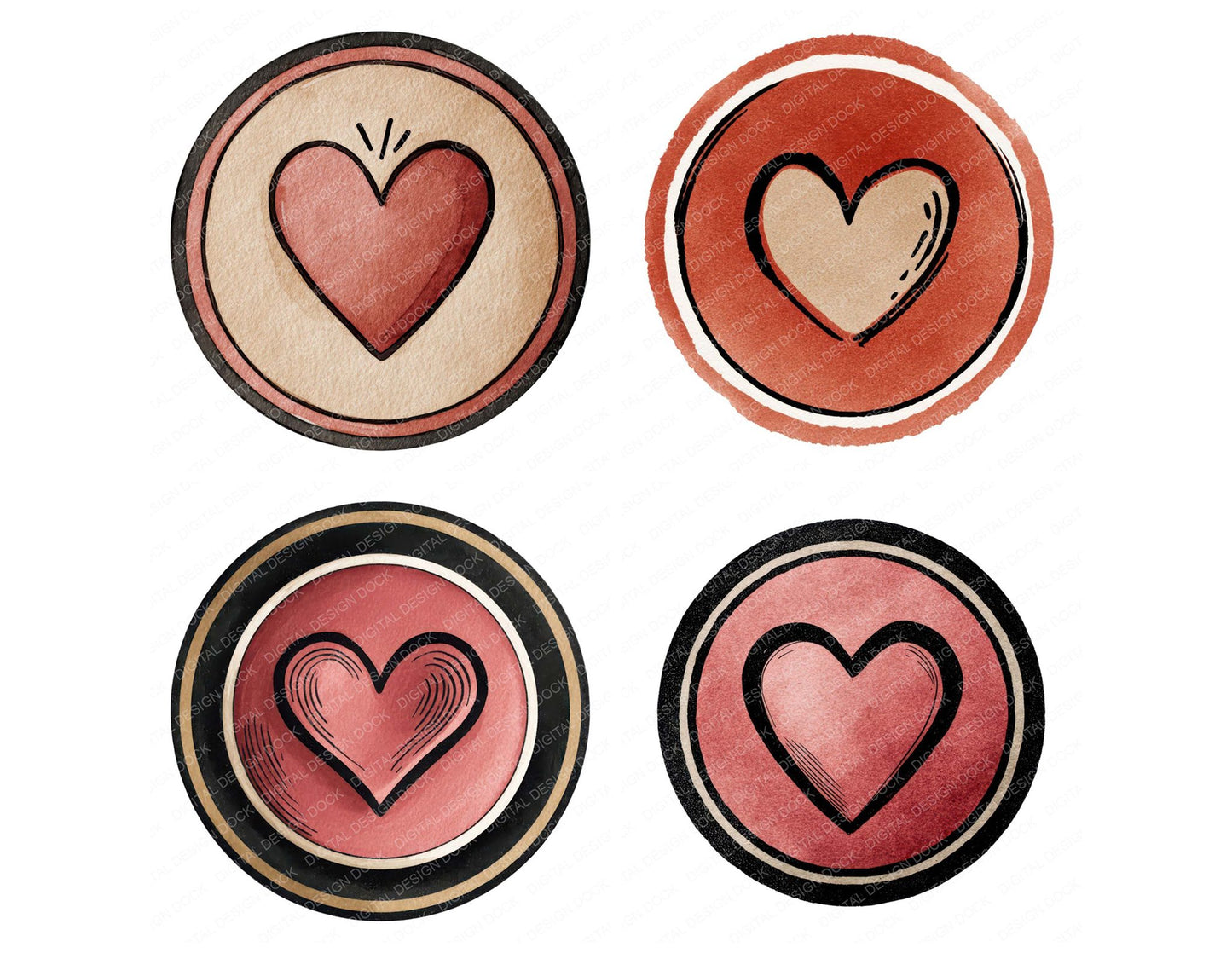 Minimal Solid Heart Circle Clipart Set (DDD008306)