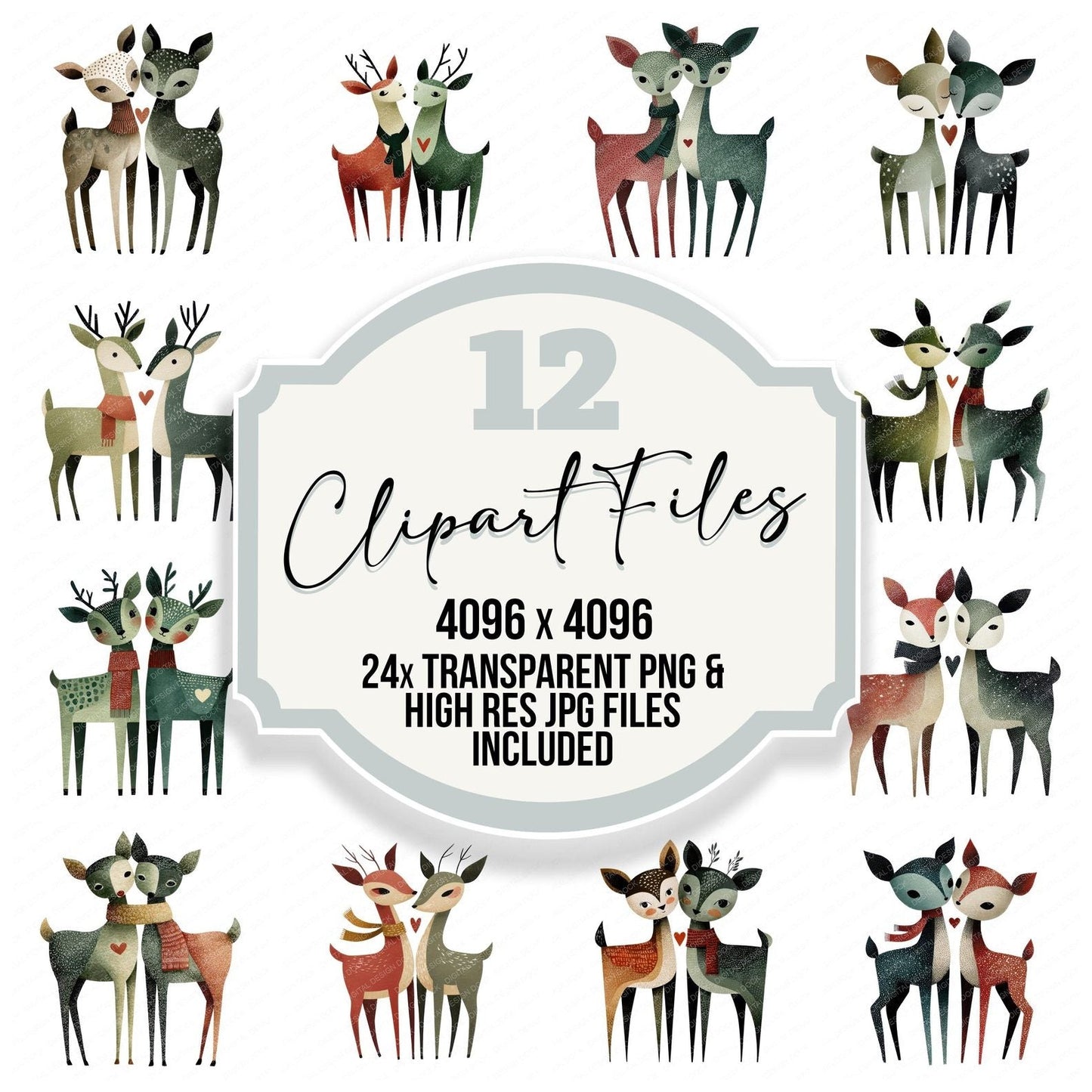 Minimal Winter Deer Love Clipart Set (DDD008307)