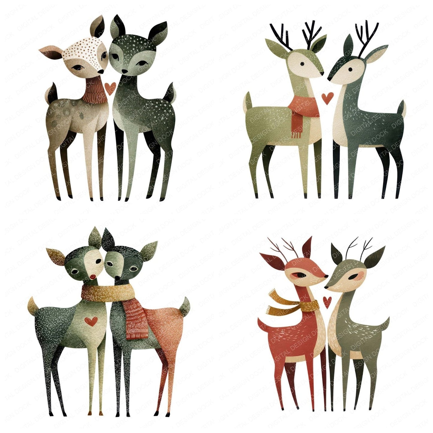 Minimal Winter Deer Love Clipart Set (DDD008307)