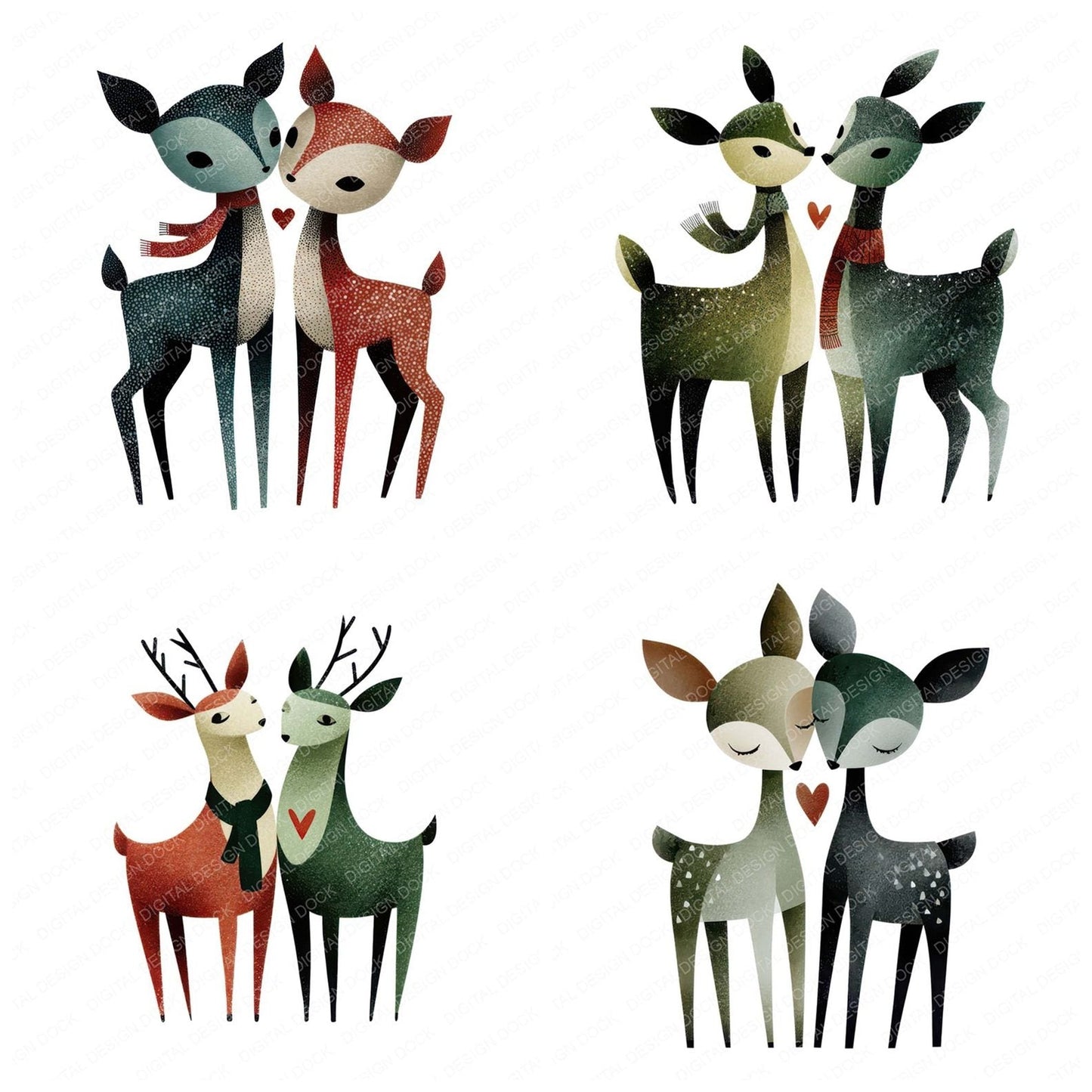 Minimal Winter Deer Love Clipart Set (DDD008307)
