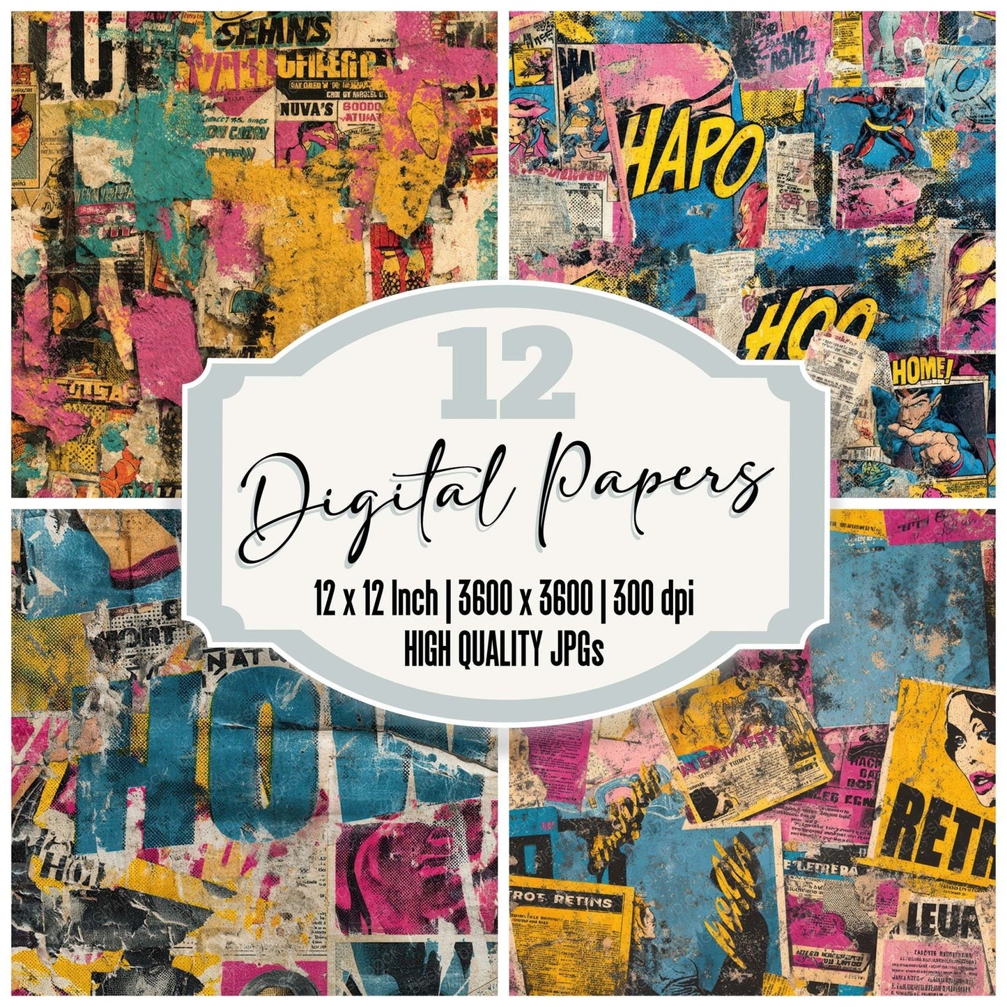 Comic Ad Collage Digital Paper Pack (DDD008310)