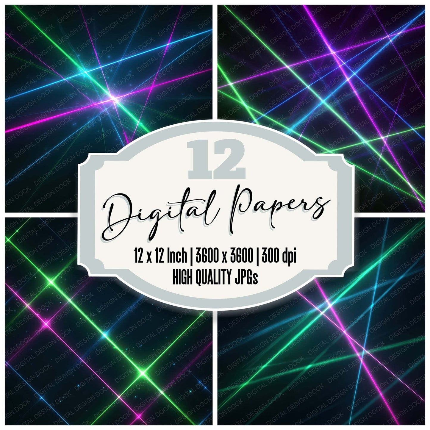 Neon Laser Lines Digital Paper Pack (DDD008315)