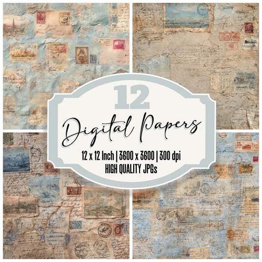 Postcard Paper Collage Digital Paper Pack (DDD008318)