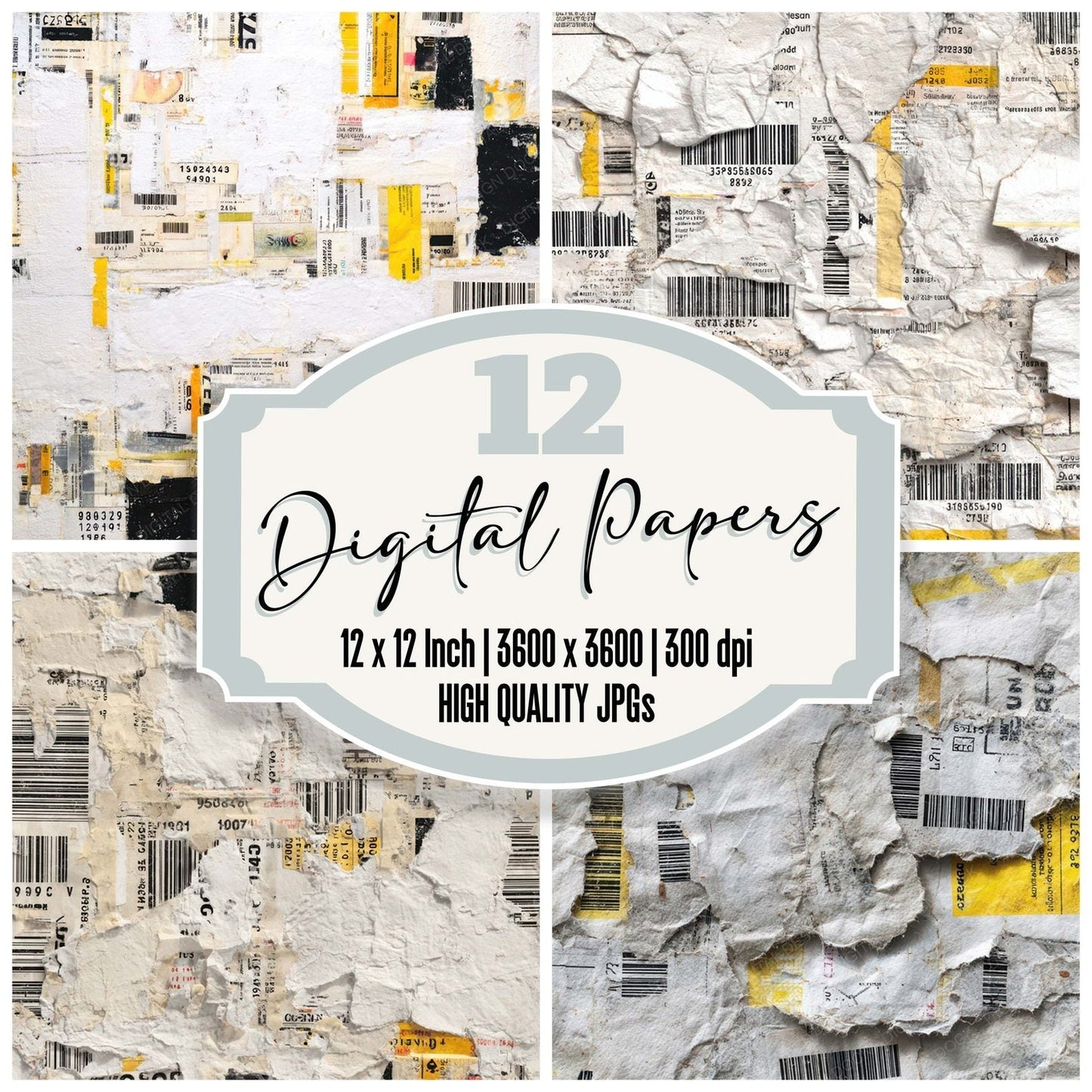 Shipping Sticker Collage Digital Paper Pack (DDD008324)