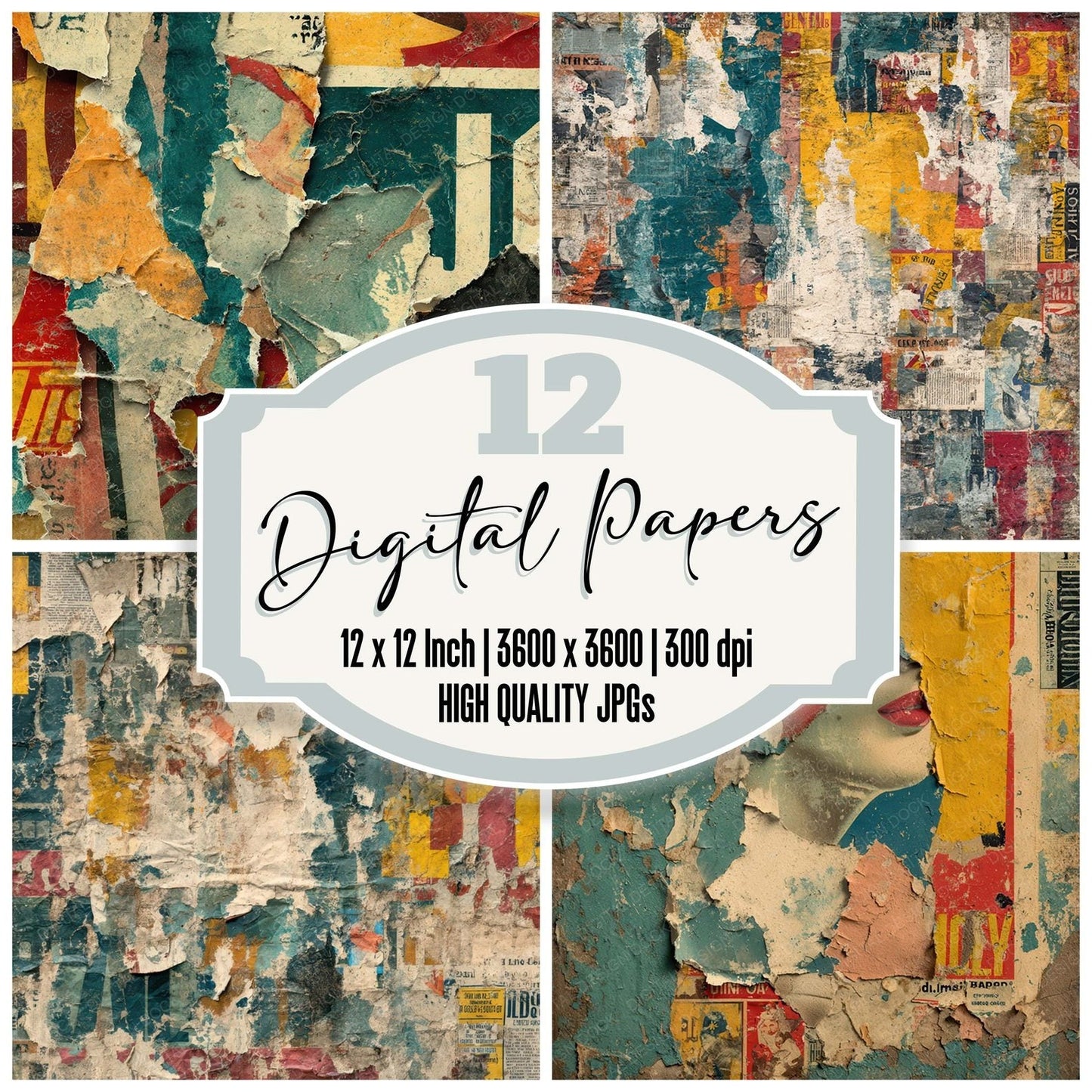 Vintage Ad Collage Digital Paper Pack (DDD008326)