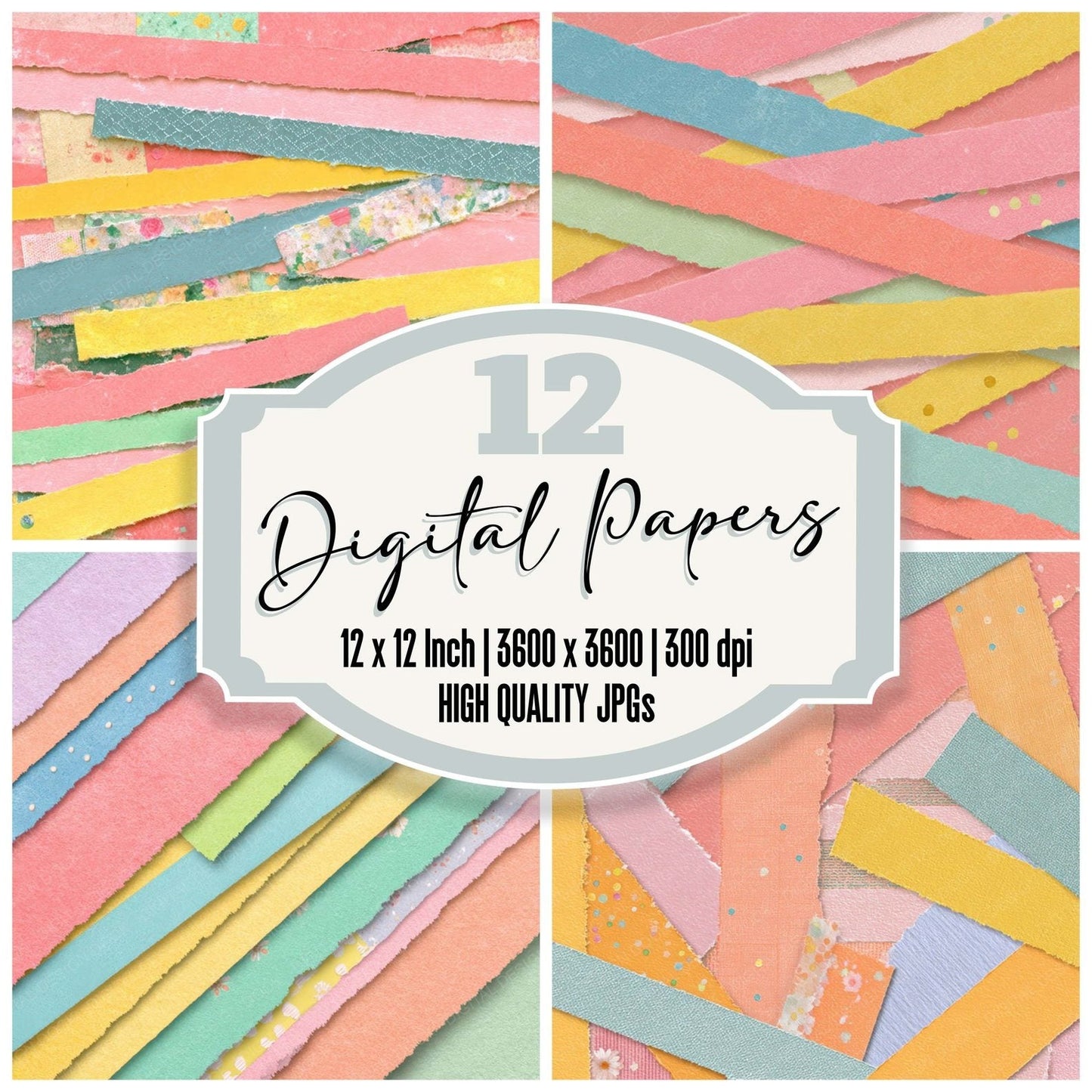 Washi Tape Collage Digital Paper Pack (DDD008327)