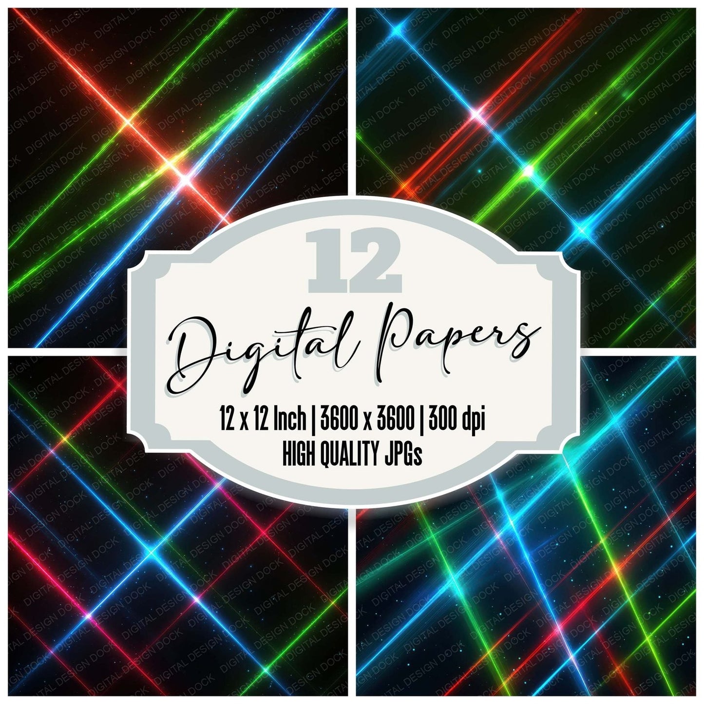 Neon Crossing Beams Digital Paper Pack (DDD008333)