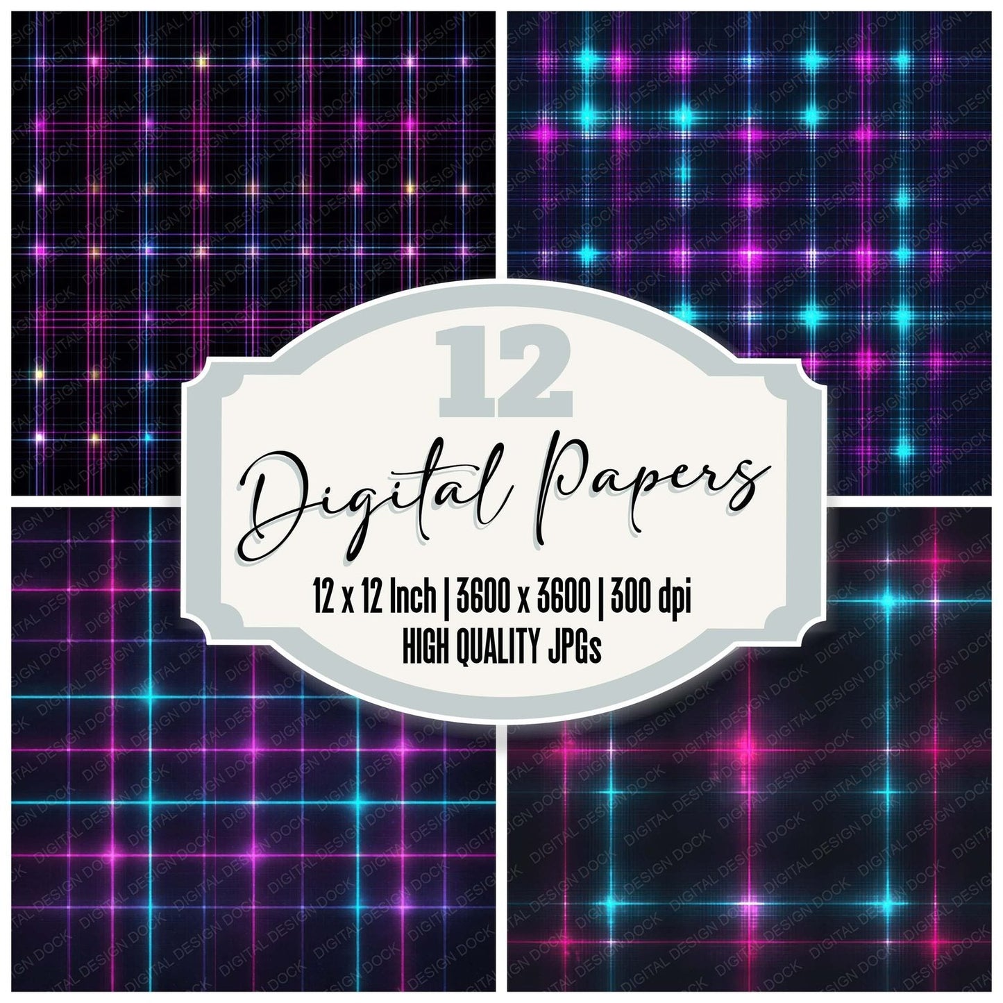 Neon Grid Lights Digital Paper Pack (DDD008334)