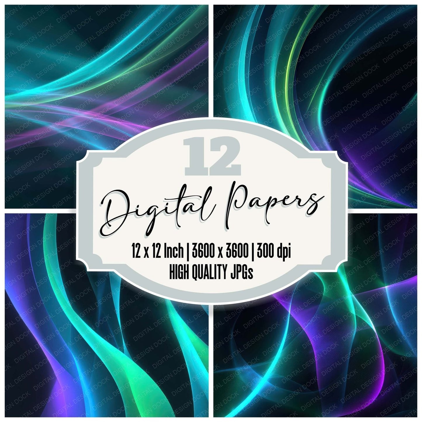 Neon Light Ribbons Digital Paper Pack (DDD008337)
