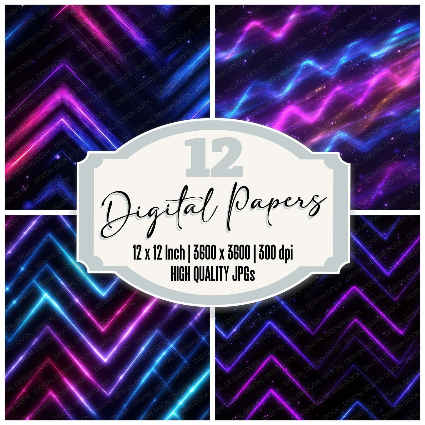 Neon Zigzag Lights Digital Paper Pack (DDD008340)
