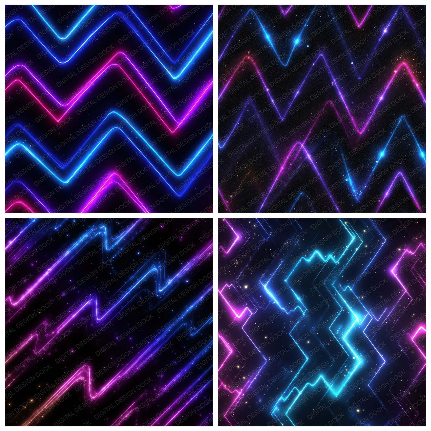 Neon Zigzag Lights Digital Paper Pack (DDD008340)
